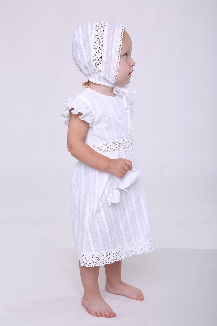 Купити Хрестильний комплект з мереживом для дівчинки, 03-01010-0, 62, Біло-молочний, Модний карапуз