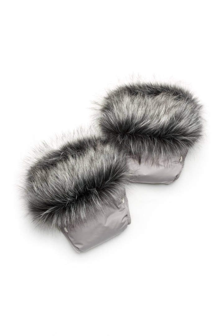 Buy Mittens for strollers/sledges with fur trim. Grey