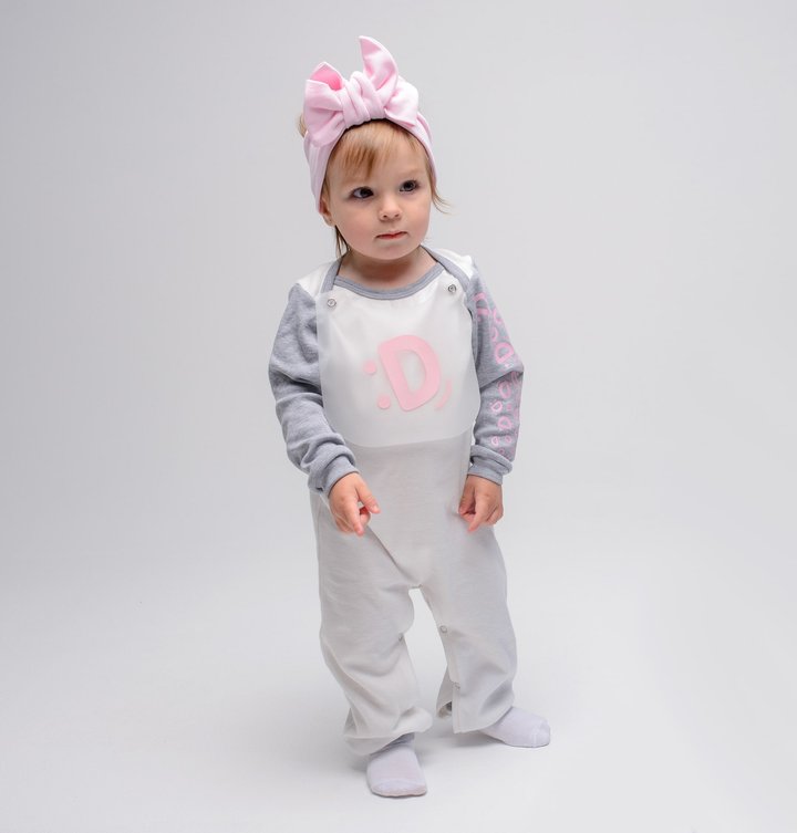 Buy Romper with open arms and legs, printed sleeve, Milky gray, 1025, 80, Kinderly