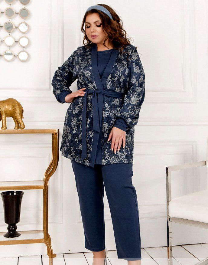 Buy Women's home suit, 3 pcs, Women's pajamas №2237, blue, 58-60, Minova
