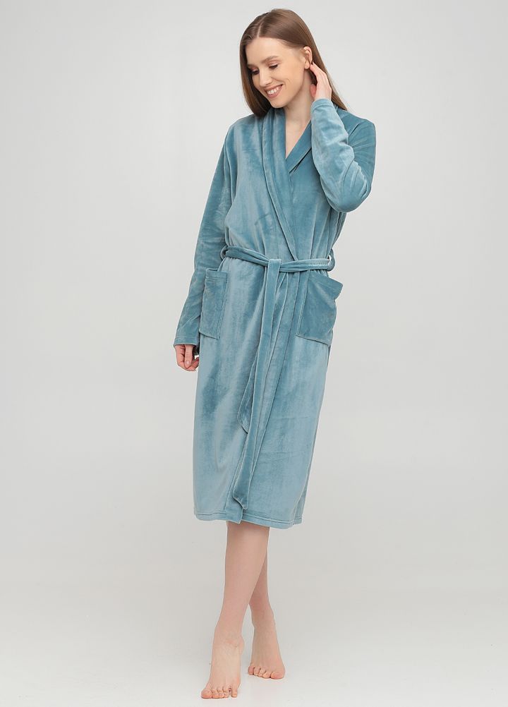 Buy Women's dressing gown velor Blue haze 46, F60109, Fleri