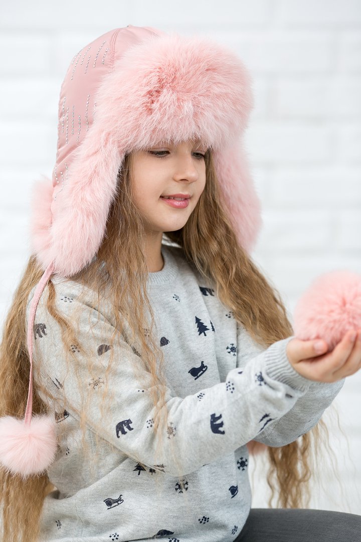 Buy Hat with ear flaps, for girls, Dreams, Peach,52-53, Dy-012, Fiona