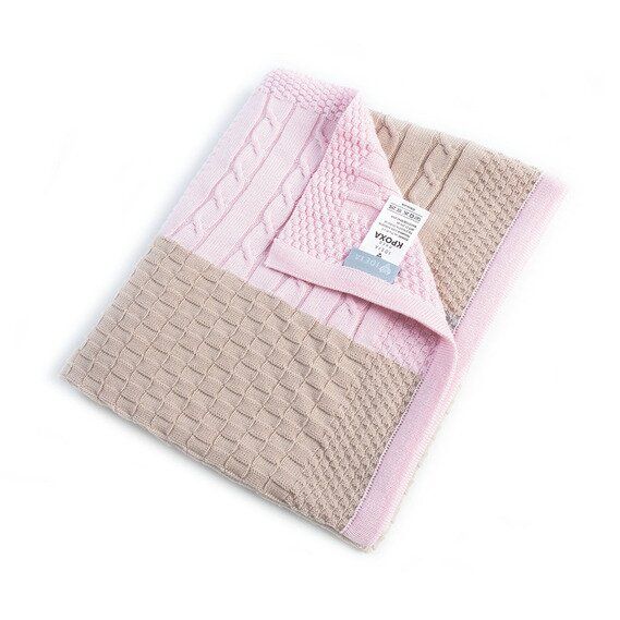 Buy Knitted plaid with a hat "Patchwork" pink, 8-29910
