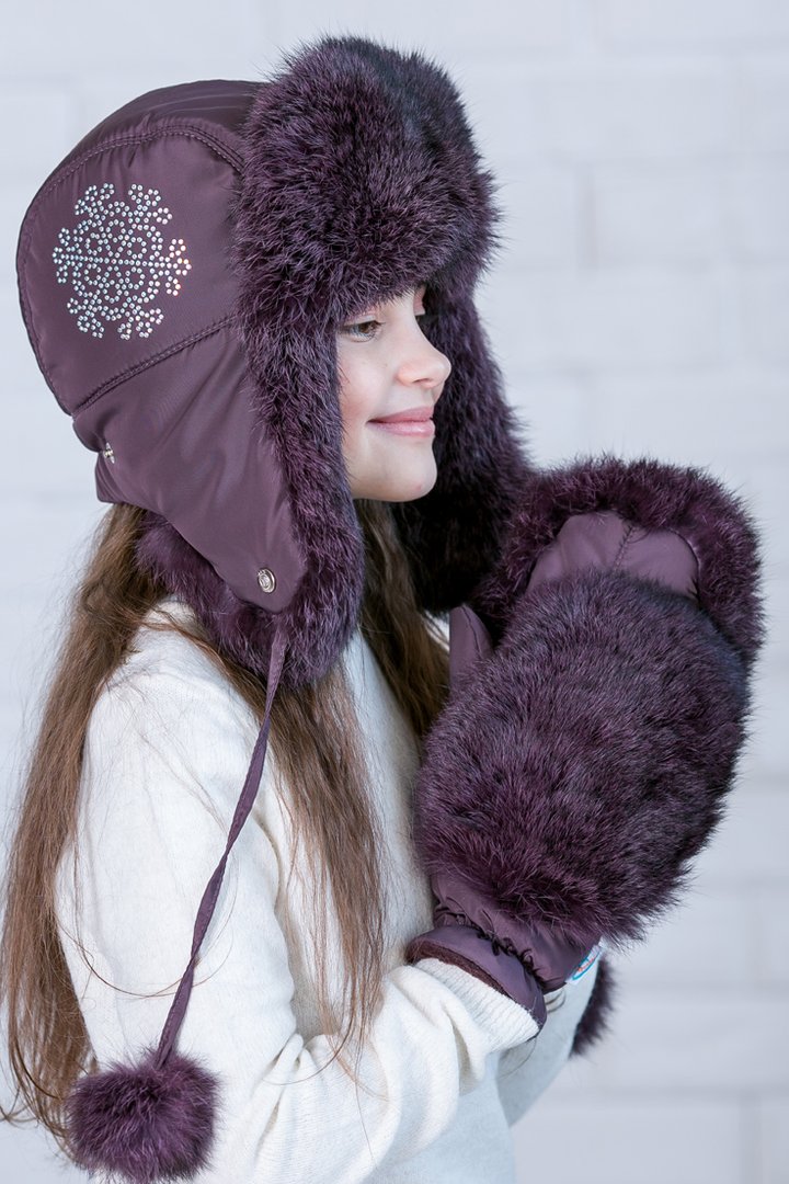 Buy Hat with ear flaps, Pobeda, color Eggplant,58-60, P-019, Fiona