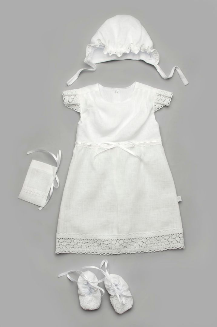 Buy Baptismal set for a girl made of linen (without kryzhma), white, 0 months,62, 03-00850, Fashion toddler
