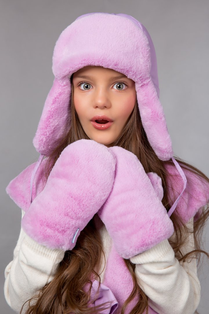 Buy Hat with earflaps for children with eco-fur, Modern, Lilac,56-58, I-201, Fiona
