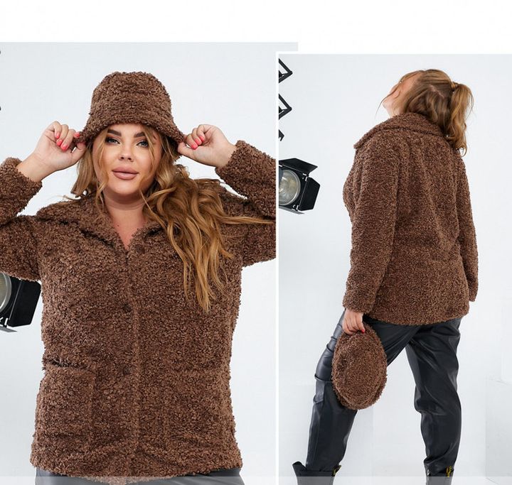 Buy Eco fur coat for women №22-19 - Brown, 54, Minova