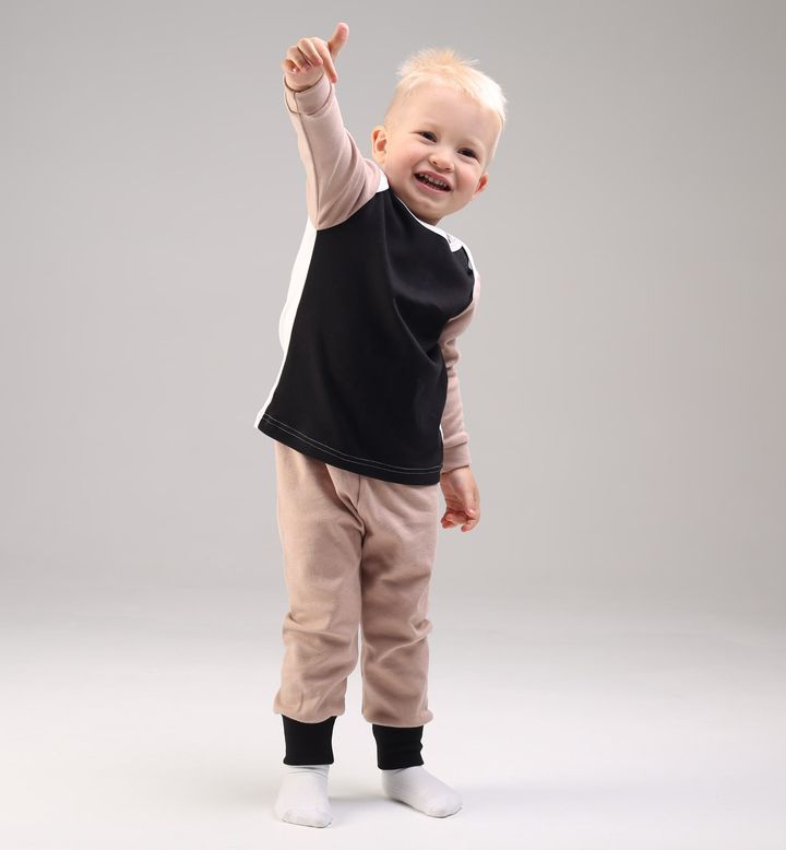 Buy T-shirt with long sleeves, Black-milky-beige, 1041, 86, Kinderly