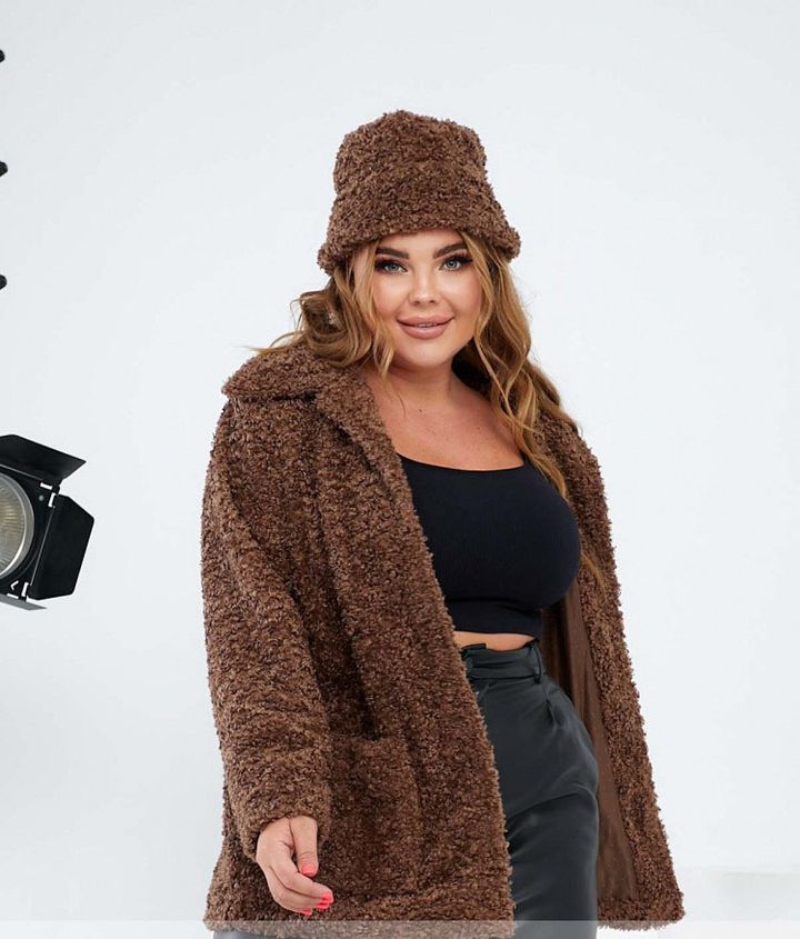 Buy Eco fur coat for women №22-19 - Brown, 54, Minova