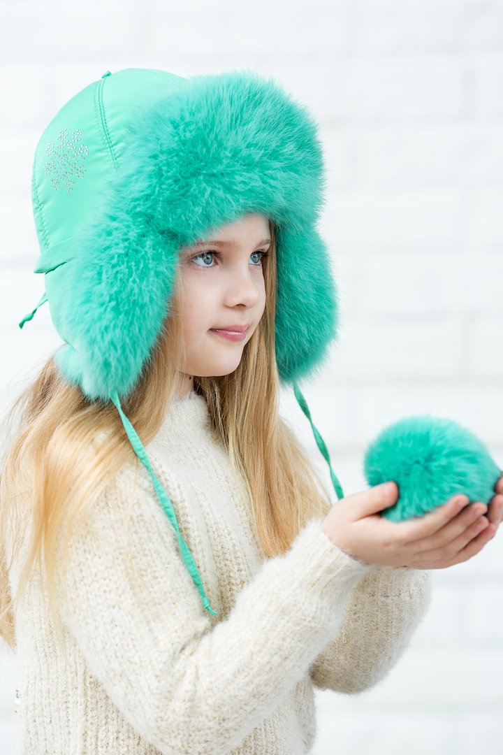Buy Hat with earflaps for girls, insulated, Happy, Mint,50-52, Xs-016, Fiona