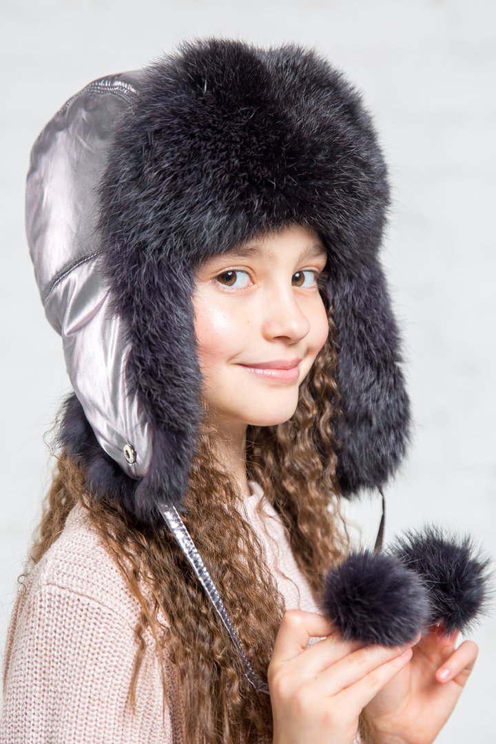 Buy Hat with ear flaps, Pobeda, grey, 58-60, P-400, Fiona