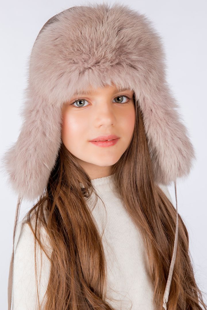 Buy Hat with earflaps for girls, insulated, Happy, beige, 52-53, Xb-018, Fiona