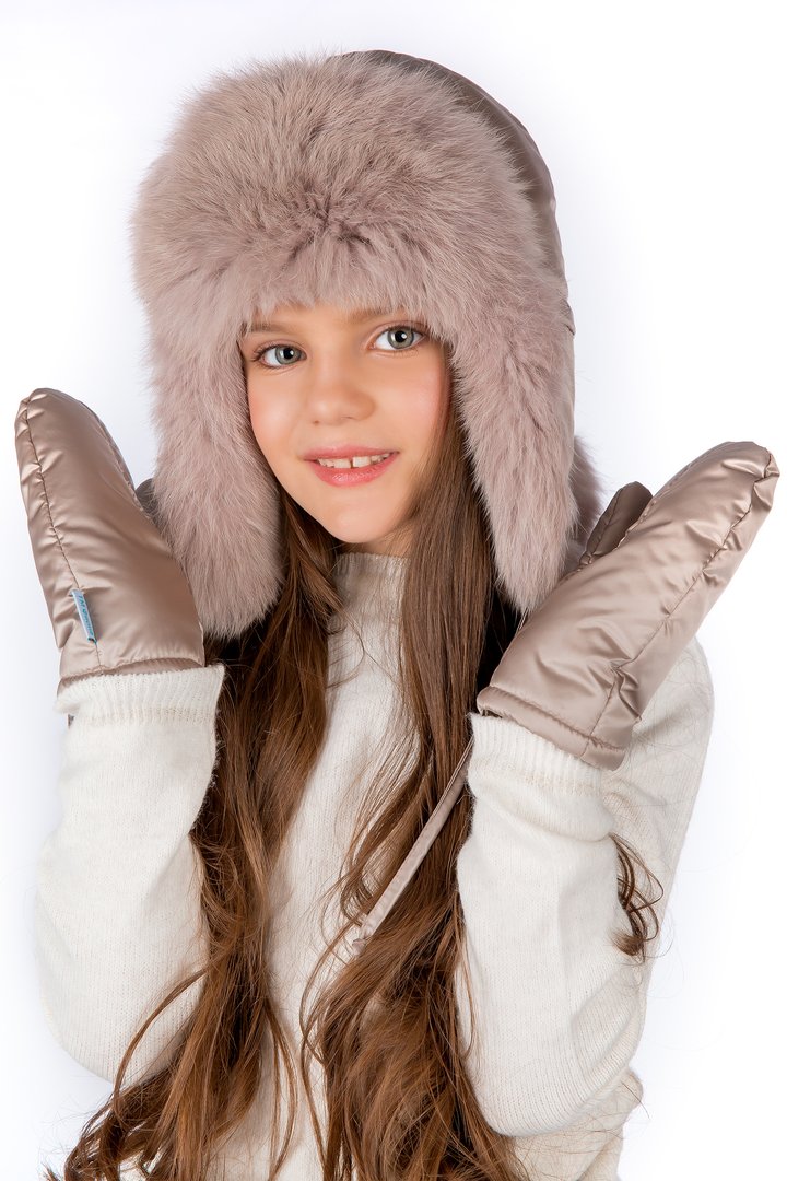 Buy Hat with earflaps for girls, insulated, Happy, beige, 52-53, Xb-018, Fiona
