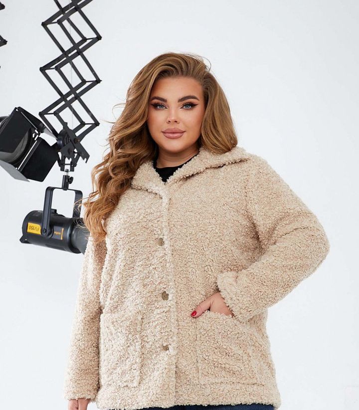 Buy Eco fur coat for women №22-19 - Beige, 54, Minova
