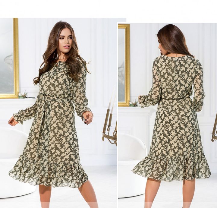 Buy Dress №3111-khaki-leaf, 48, Minova
