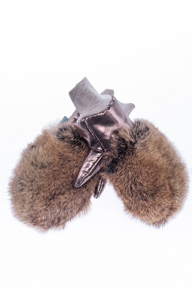 Buy Mittens, Dark bronze with fur (color "raccoon"), Av-030, size XL, Fiona