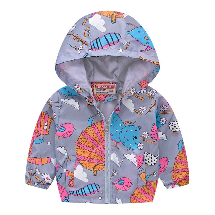 Buy Windbreaker jacket for girls Cat and bird, 130, grey, 53888, Jomake