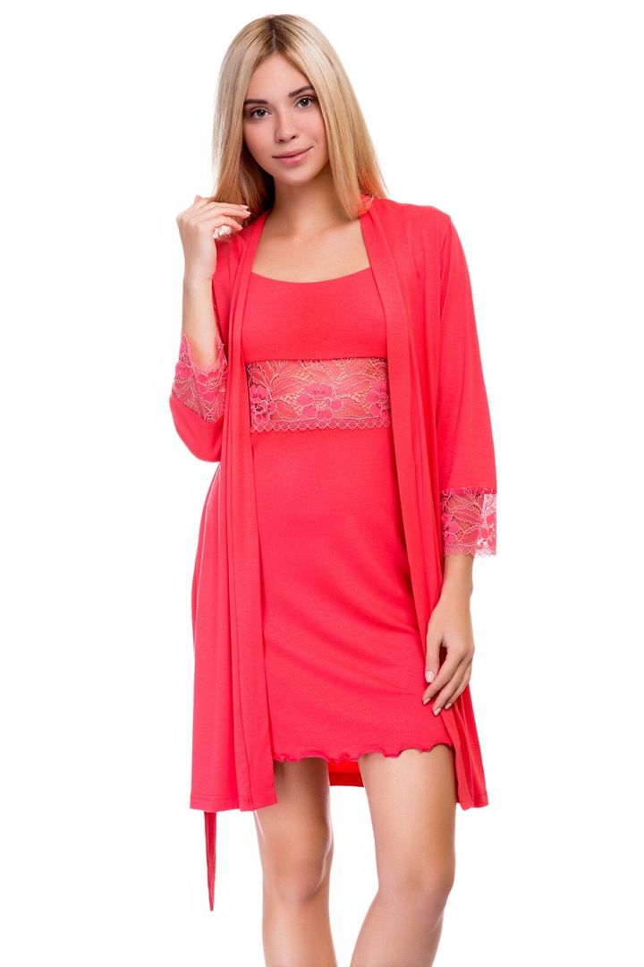 Купить Женский домашний комплект халат и сорочка Коралловый 44, F50013, Fleri