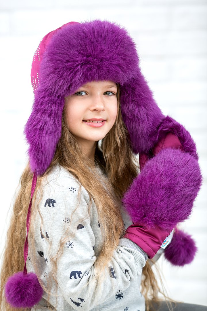 Buy Hat with ear flaps, for girls, Dreams, Light burgundy,52-53, Dy-006, Fiona