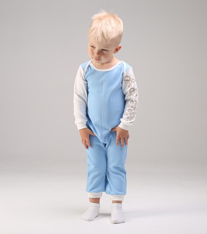 Buy Romper with open arms and legs, printed sleeve, Milky blue, 1025, 80, Kinderly