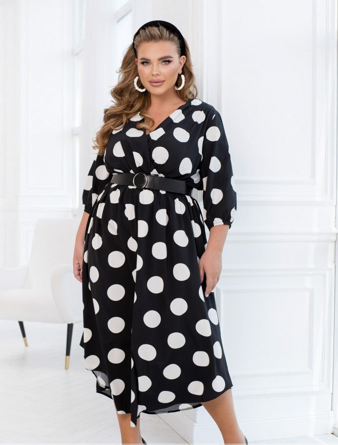Buy Dress №8616-Black-White Polka Dots, 58, Minova