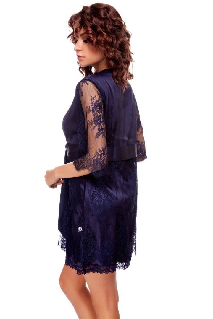 Buy Silk peignoir with lace Blue 42, F50053, Fleri