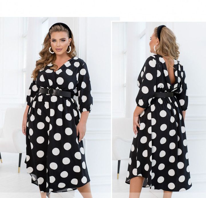 Buy Dress №8616-Black-White Polka Dots, 58, Minova