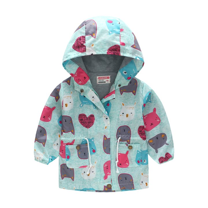 Купить Куртка-ветровка для девочки Разноцветные зверушки, p.140, Голубой, 51115, Jomake