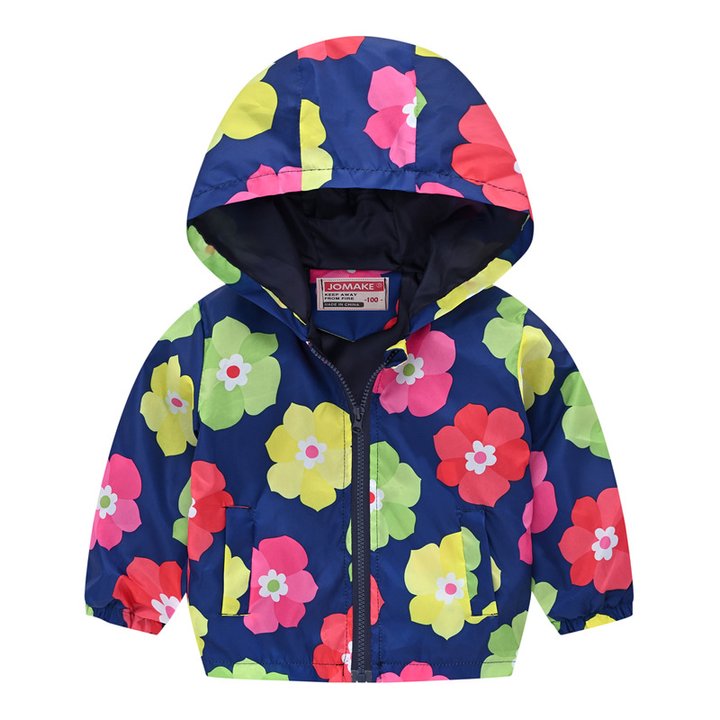 Купити Куртка-вітровка для дівчинки Різнобарвні квіточки, p.130, Синій, 53887, Jomake