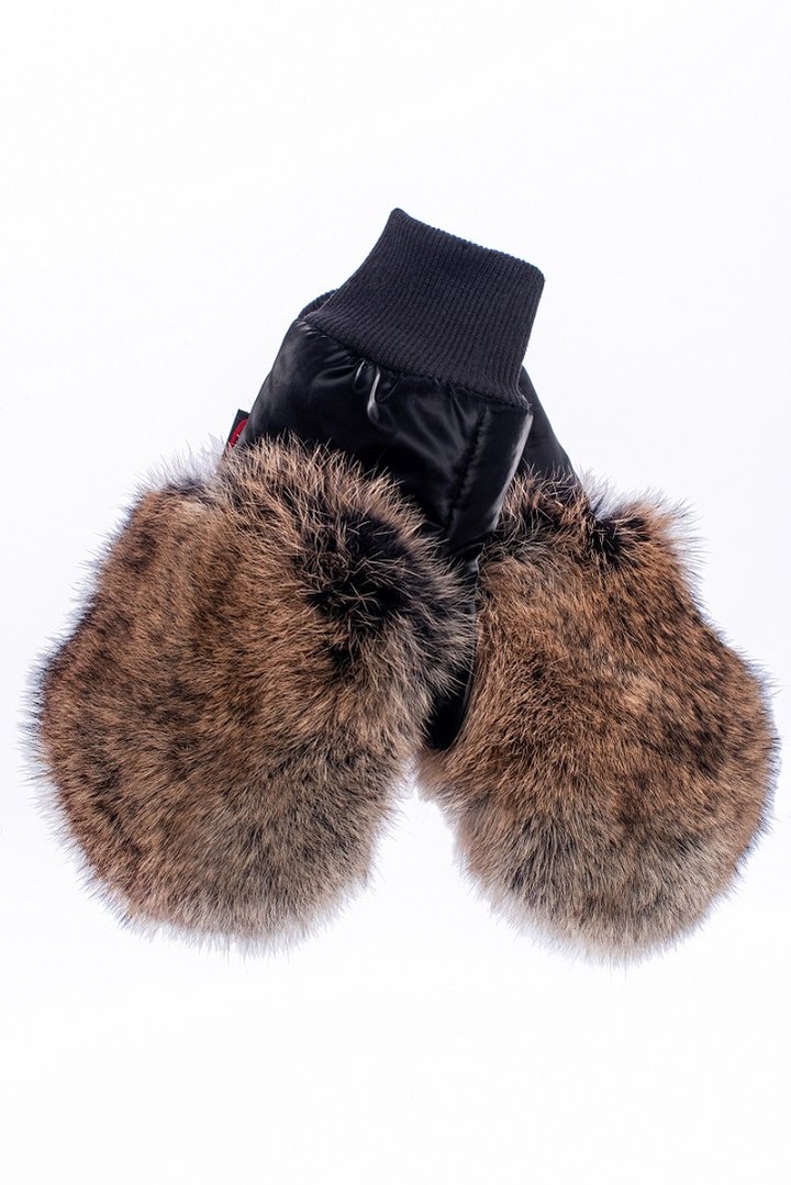 Buy Mittens, Black velvet with fur (color "raccoon"), Av-100, size XL, Fiona