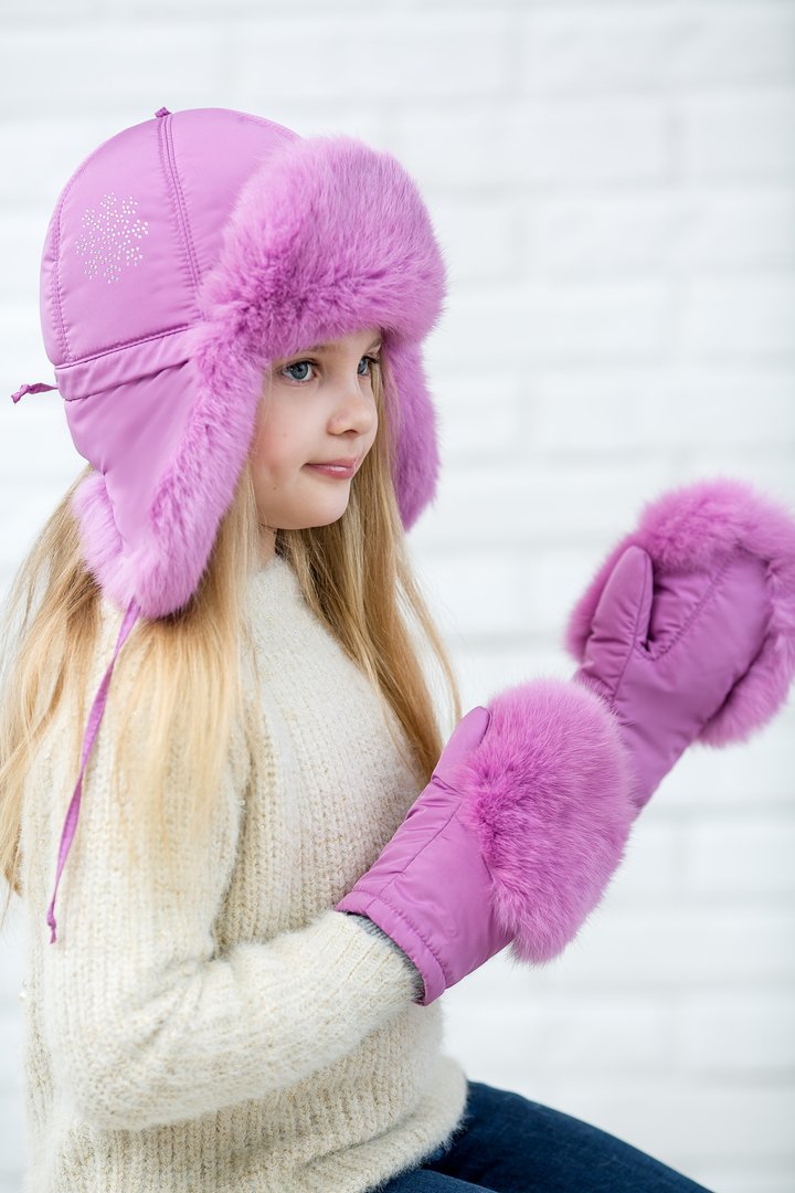 Buy Hat with earflaps for girls, insulated, Happy, Lilac,50-52, Xs-201, Fiona