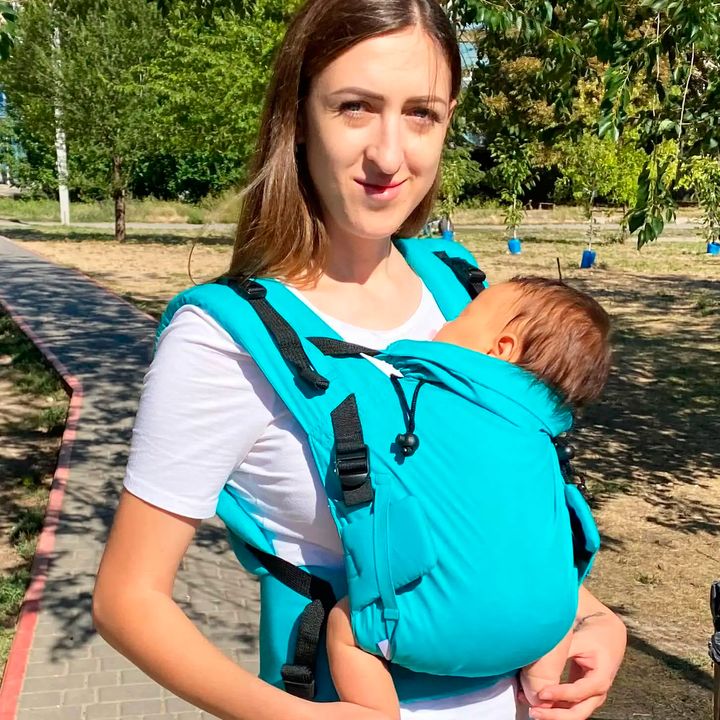 Buy Ergonomic backpack for a newborn Adapt turquoise linen (0-18 months)