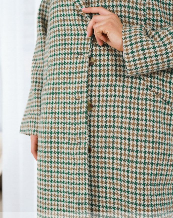 Купить Пальто женское демисезонное №2321-зеленый-коричневый, 66-68, Minova