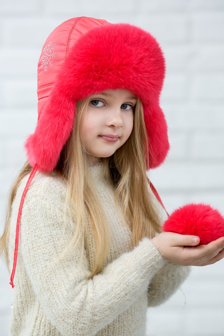 Buy Hat with earflaps for girls, insulated, Happy, Coral, 50-52, Xs-003, Fiona