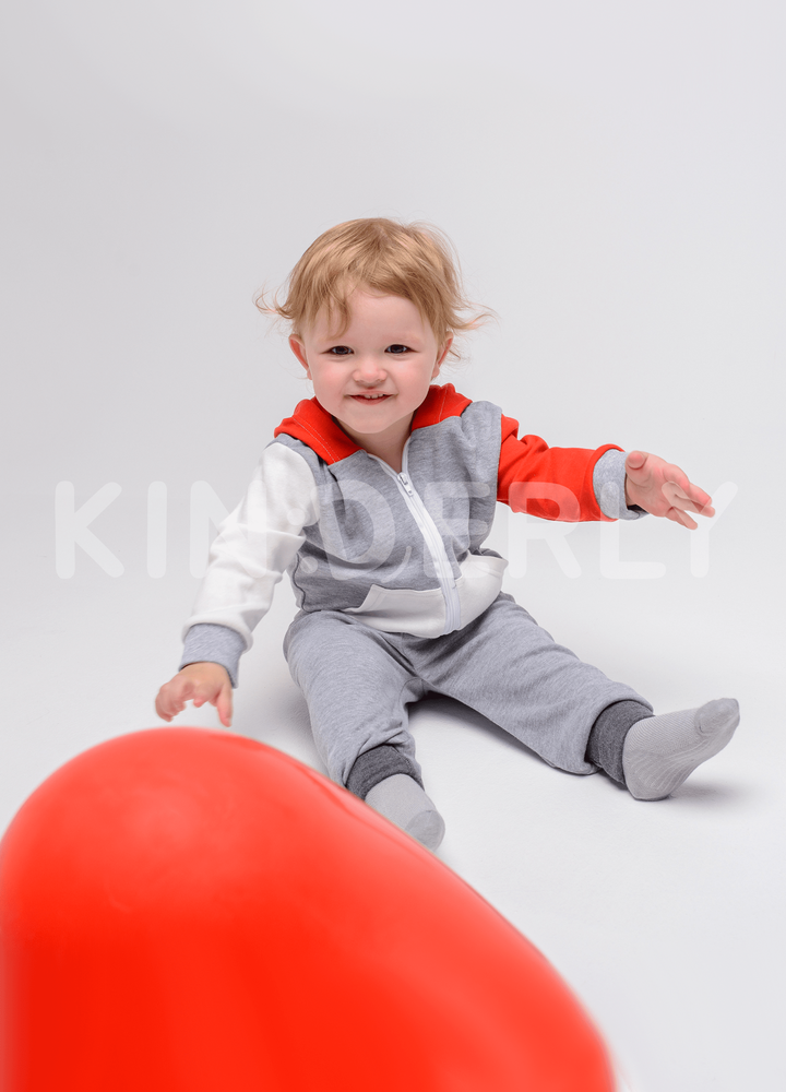 Купити Комплект для малюка, худі і штанці, Сіро-червоний, 1051, 74, Kinderly