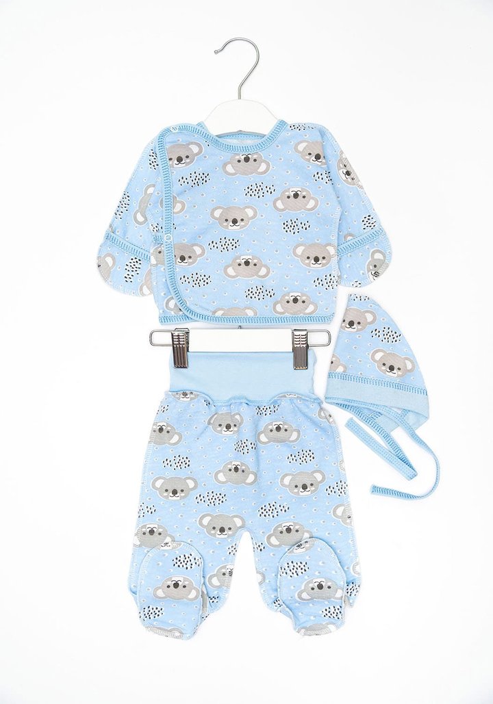 Купити Комплект для новонародженого хлопчика сорочка, повзунки і чепчик з начосом 00001631, 056