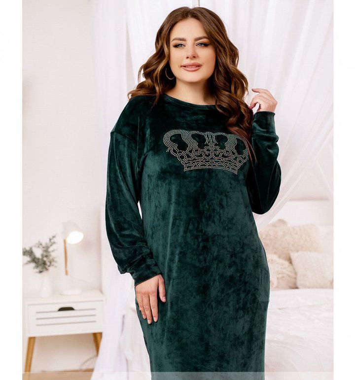 Купити Домашня сукня №2324-темно-зелений, 60-62-64, Minova