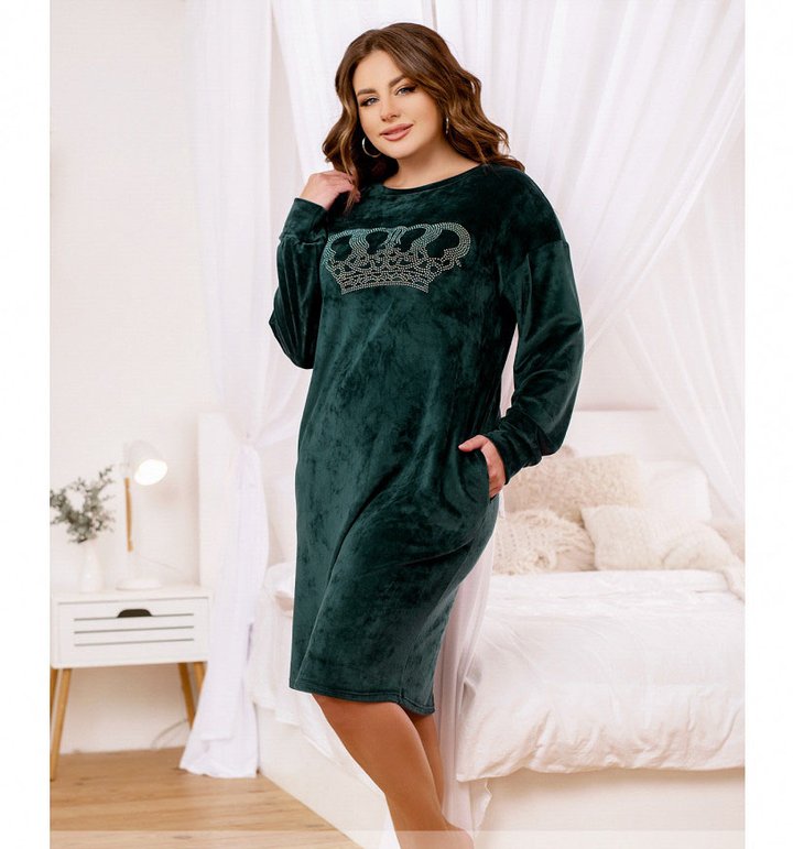 Купити Домашня сукня №2324-темно-зелений, 60-62-64, Minova