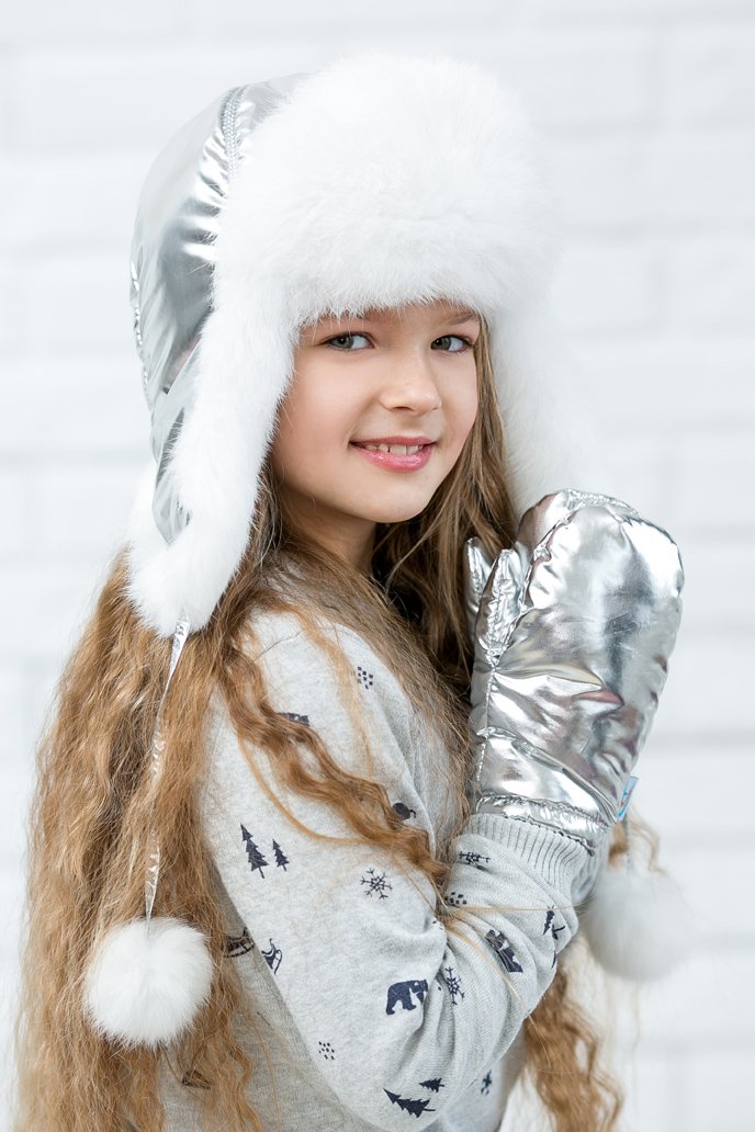 Buy Hat with ear flaps, for girls, Dreams, Silver/White,52-53, Dy-100, Fiona