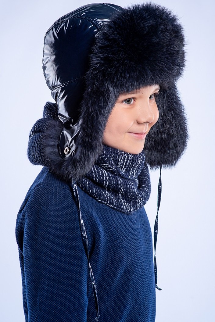 Buy Hat with ear flaps, Pobeda, blue, 58-60, GF9-044, Fiona