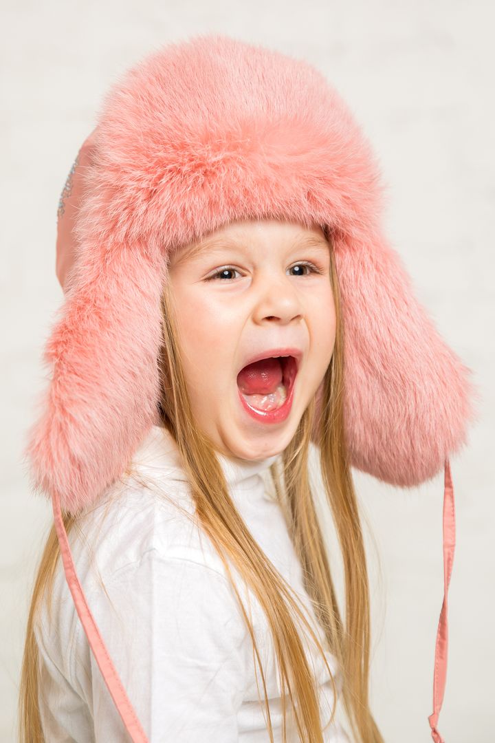 Buy Hat with earflaps for girls, insulated, Happy, Apricot,50-52, Xs-022, Fiona