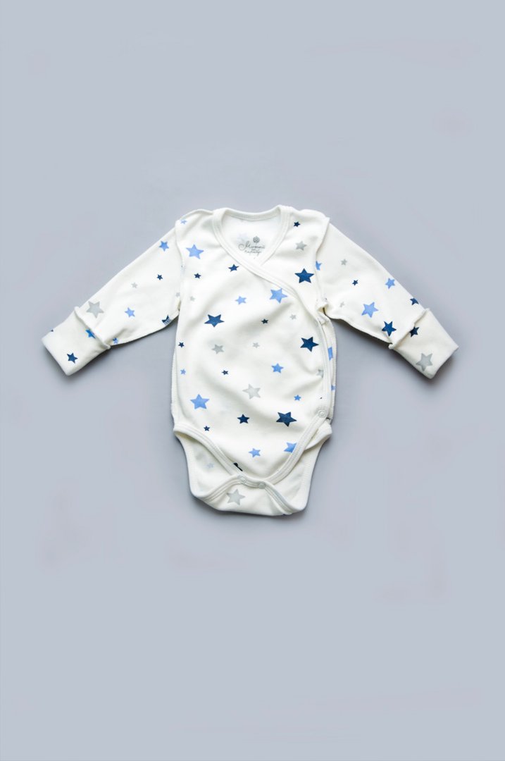 Купить Комбинезон боди для новорожденного, Молочный - голубой, 301-00055-1, р. 56, Модный карапуз