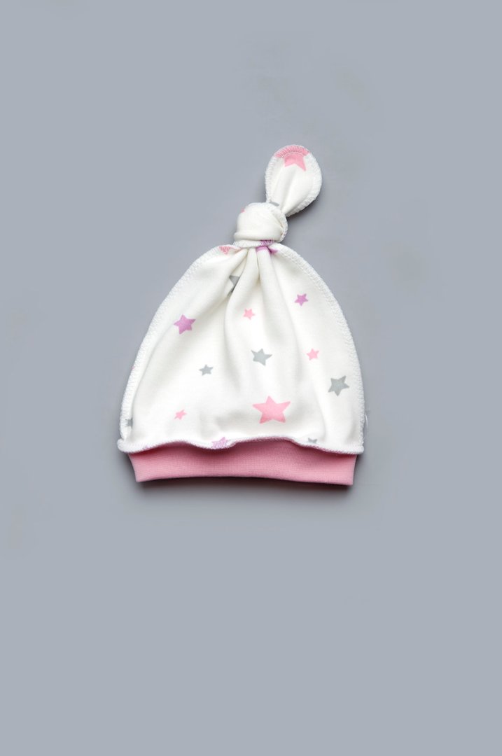 Купити Шапочка з вузлом для новонародженої дівчинки, Молочний - рожевий, 301-00064-2, р. 36, Модний карапуз