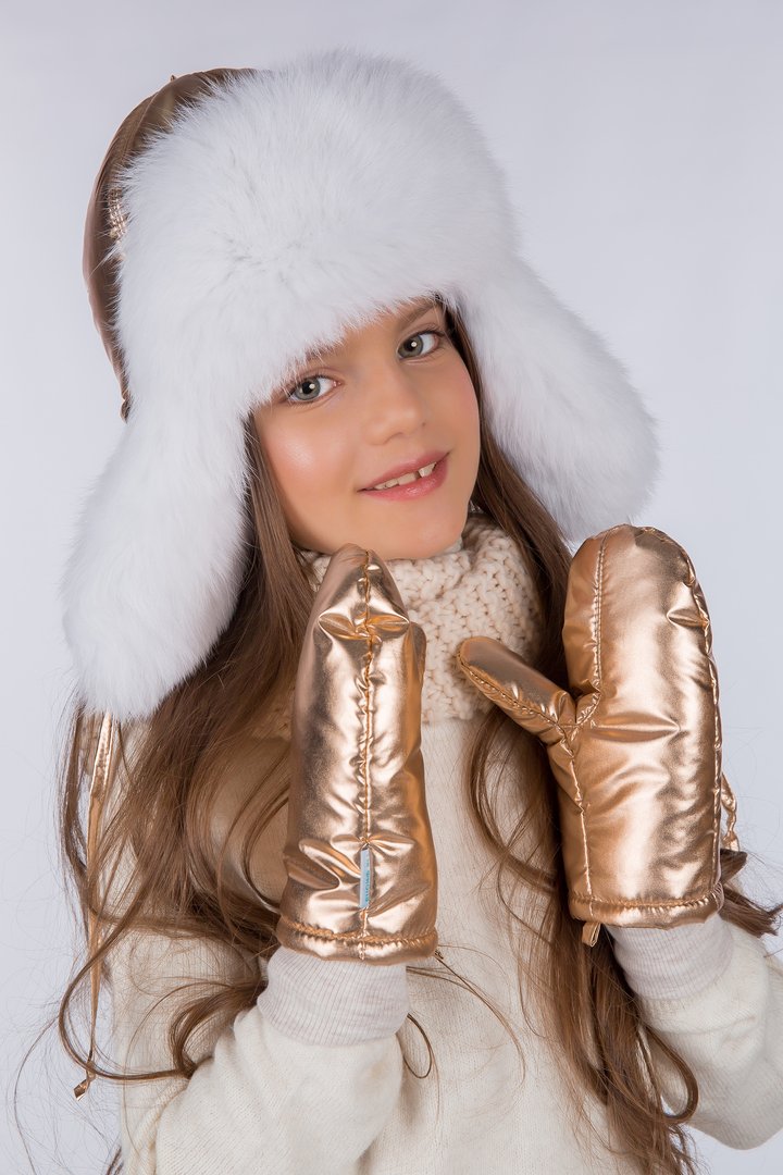 Buy Hat with earflaps for girls, insulated, Happy, Bronze/White,50-52, Xs-250, Fiona