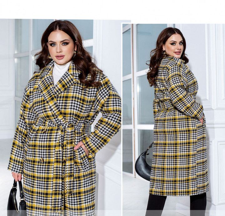 Купить Женское пальто №2352-желтый-черный, 66-68, Minova