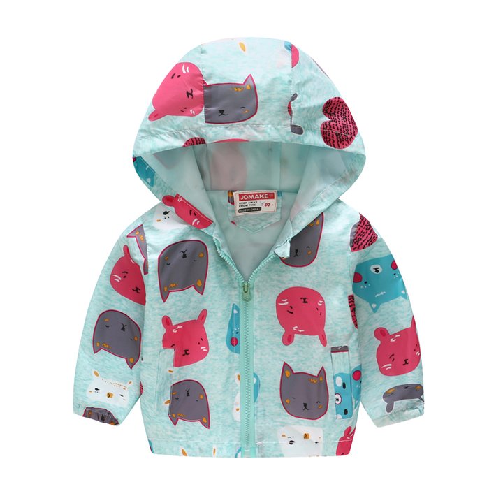 Buy Windbreaker jacket for girls Multicolored animals, 130, Light blue, 51156, Jomake