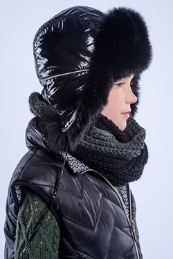 Buy Hat with ear flaps, Pobeda, Black with reflective stripe/black, 58-60, P11-006, Fiona