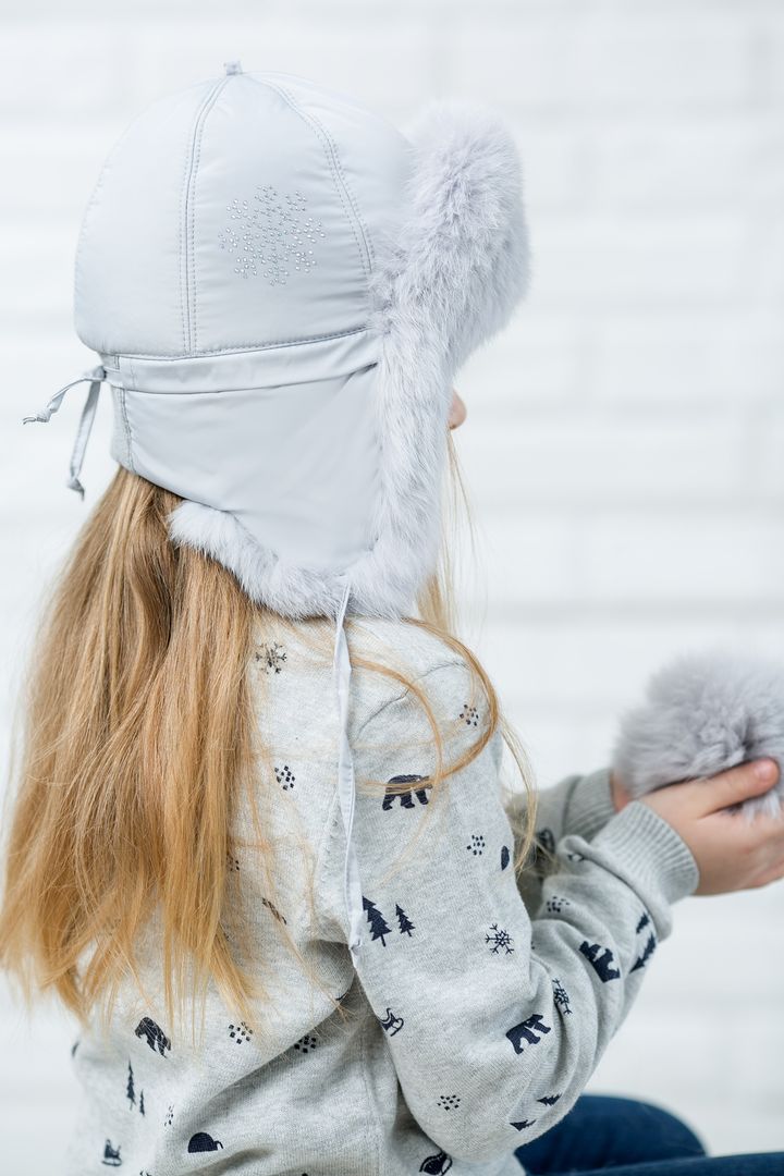 Buy Hat with earflaps for girls, insulated, Happy, grey, 50-52, Xs-004, Fiona