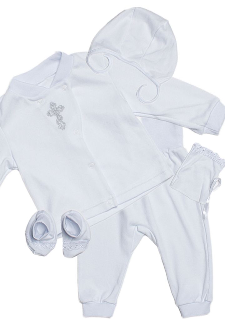 Купити Хрестильний набір для новонародженого з бавовни, 03-00575, 74, Біло-молочний, Модний карапуз