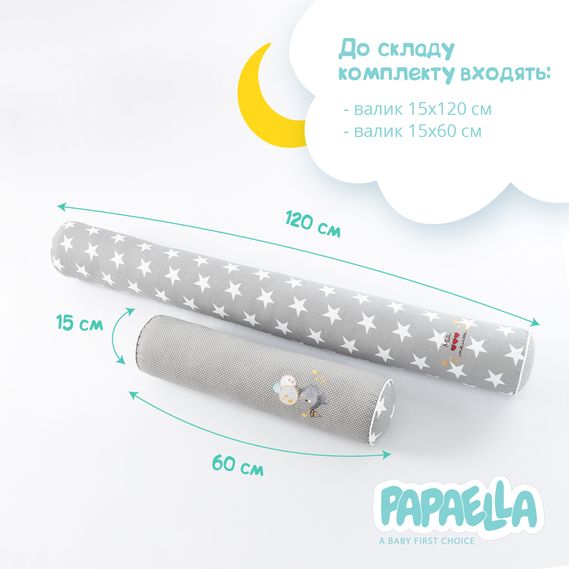 Buy Protective multifunctional side roller TM PAPAELLA 60X15 cm, 120X15 cm Stars/Polka dots, gray